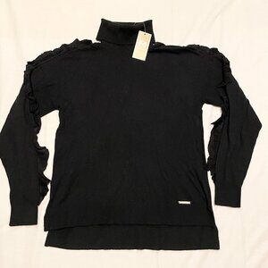 Michael Kors Womens Size Small Long Sleeve Turtleneck Ruffled Sleeves Sweater